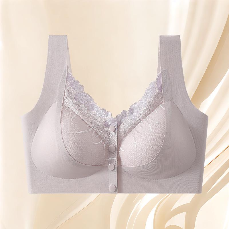 Women Comfortable Front Buckle Wireless Seamless Lace Gathering Bra