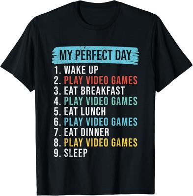 My Perfect Day Video Games T-Shirt Mens Womens Tees Top Funny Cool Gamer Tee Gift Unisex T-Shirt Mens Womens Tees Top