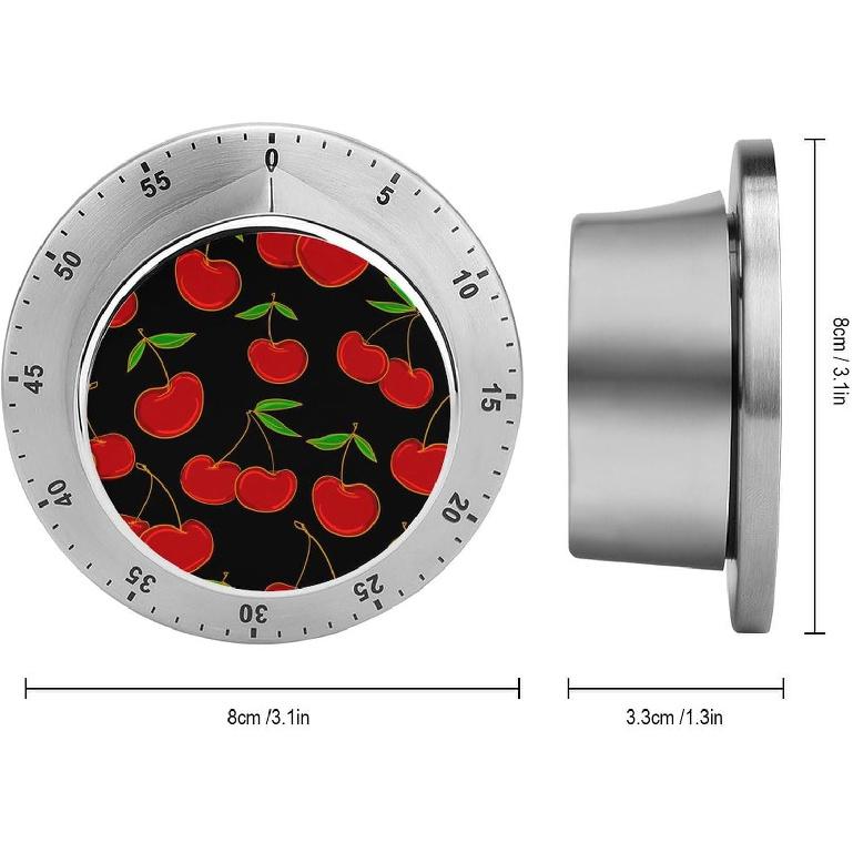 Cherry Berries Stainless Steel Kitchen Timer 60 Minute Wind Up Magnetic Timer Clock for Cooking Baking