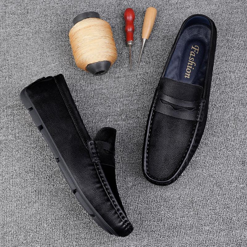 Genuine Leather Mens Shoes Luxury Trendy Casual Slip on Formal Loafers Top Quality Men Moccasins Solid Color Male Driving Shoes
