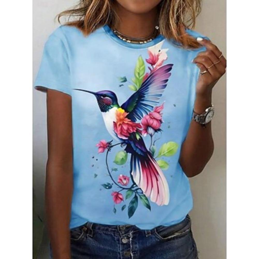 Ladies Fashionable Comfortable Printed Animal T-shirt Interesting Animal Owl Bird Patterns Loose Breathable Large Size Short Sleeved T-shirt