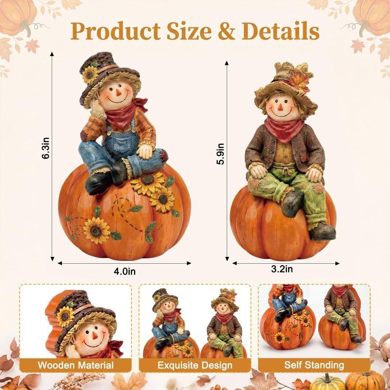2 Herbst Vogelscheuche Holz Tischdekorationen für Thanksgiving, Kürbis Ahornblatt Esstisch, Kamin Bücherregal Dekoration