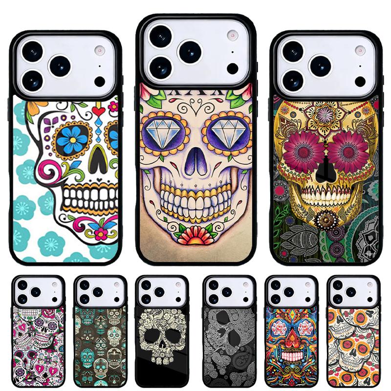 Mexican Skull Flower Phone Case for iPhone 17 Air 16e 15 14 13 Pro Max Back Cover for 12 11 Pro Coque