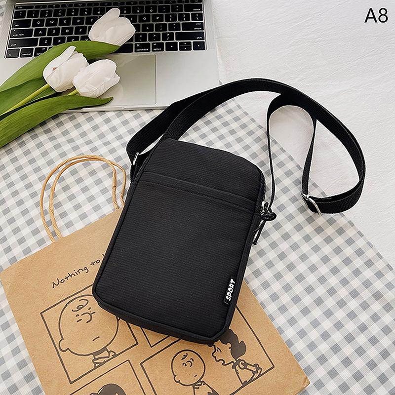 Simple Trendy Macaron Solid Color Shoulder Crossbody Canvas Bag Versatile  Zero Wallet Samll Square Phone Bags For Girls