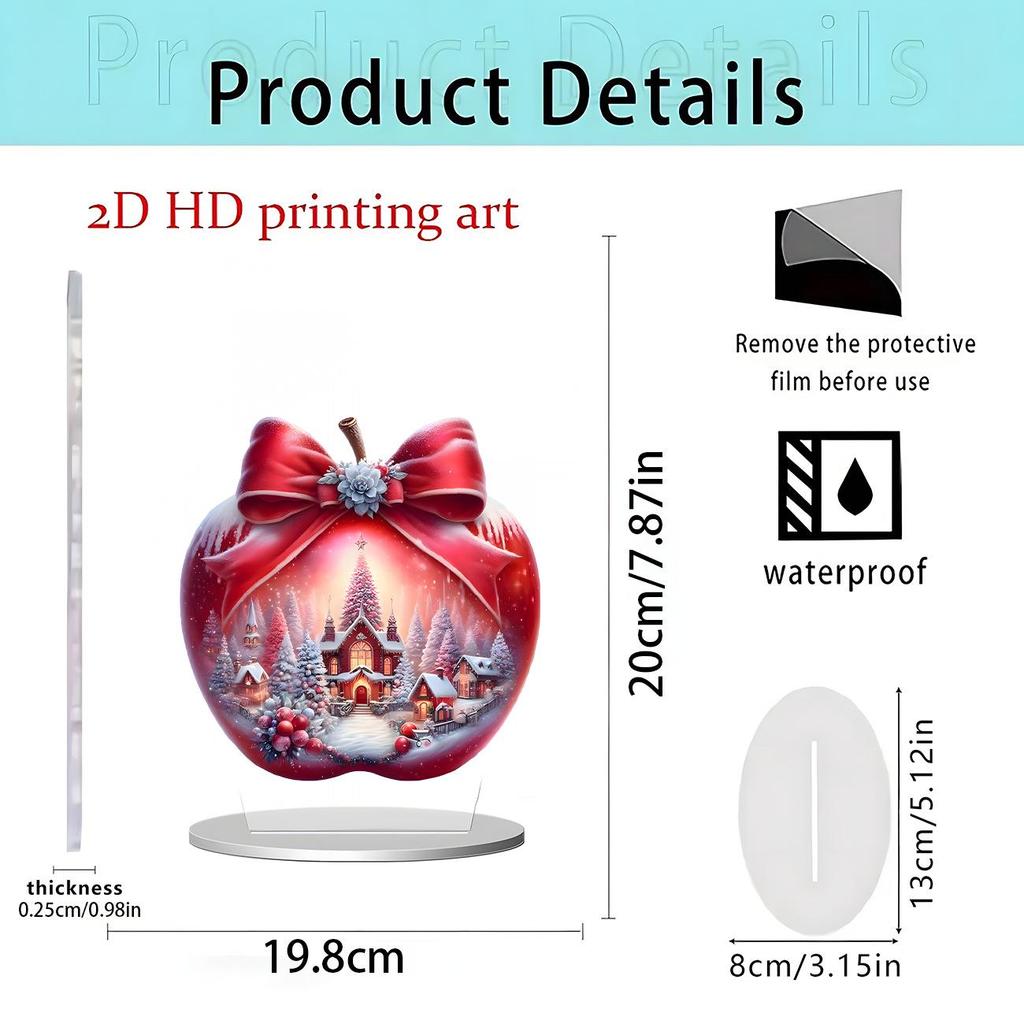 Ornement de table pomme de Noël et du Nouvel An en acrylique 2D