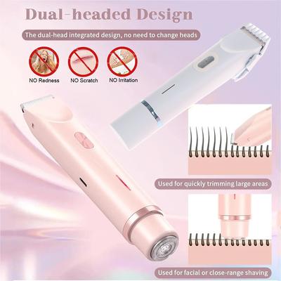 Kadın Elektrikli Tıraş Makineleri 2'si 1 Arada Çift Kafalı Ağrısız Bikini Düzeltici Islak Kuru Kullanım Kadınlar İçin Kasık Kılları Çıkarılabilir Başlıklı Elektrikli Tıraş Makinesi