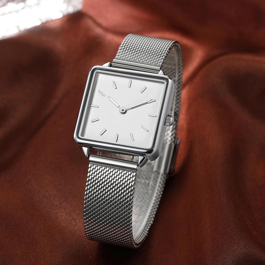 RORIOS watch Women's Wristwatch Popular Unique Square Face Simple Classic Watch Japanese Quartz Stylish Cute Casual Stainless Steel Commuting School B