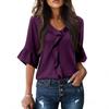 Women's V Neck Ruffle Blouse 3/4 Bell Sleeve Casual Solid Loose Fit Tunic Top