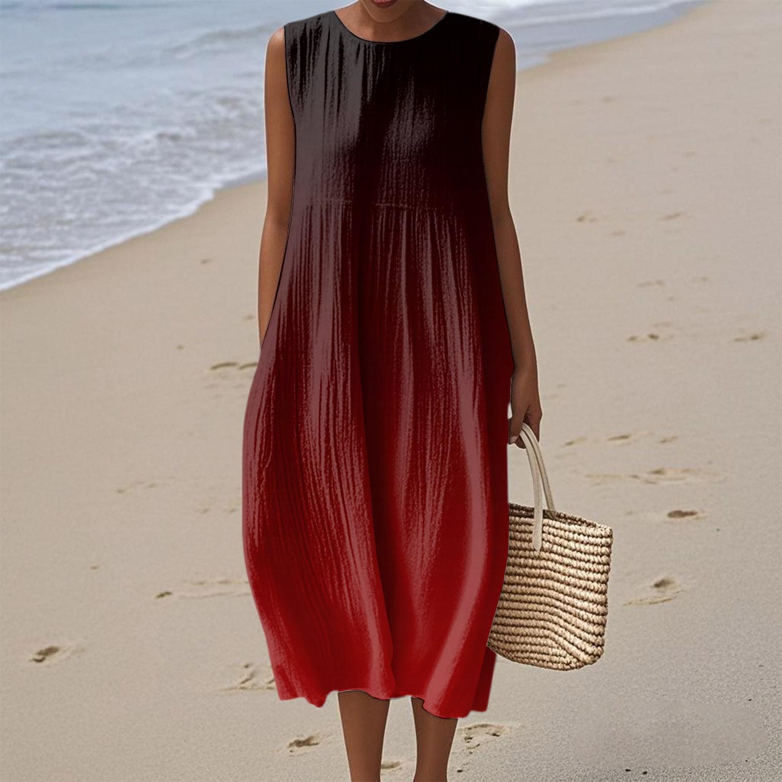 

Женское модное повседневное платье без рукавов с круглым вырезом и градиентом, элегантное, темпераментное XL винный