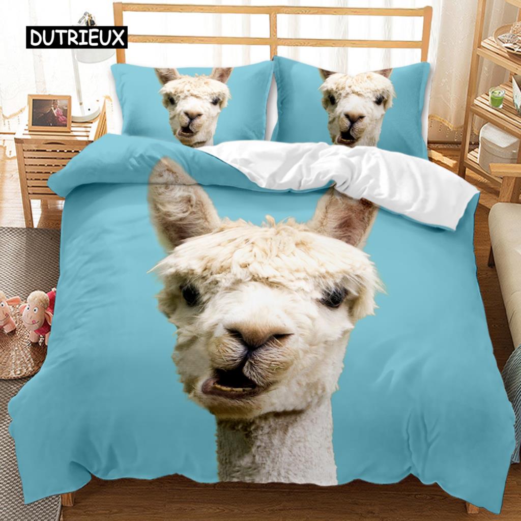 Alpaka Bettbezug Kinder Mädchen Alpaka mit Kopfhörern Bettbezug Cartoon Alpaka Polyester Bettdeckenbezug Doppel Queen King Size