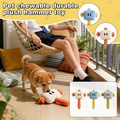 Plüschhammer-Spielzeug für Haustiere zur Selbstunterhaltung, gegen Langeweile, zum Zähneknirschen, für Widerstand, mit einem Plüschseilknoten und Geräuschfunktion, geeignet für Welpen