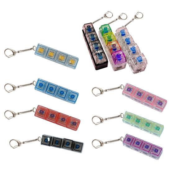 Clear 4-Keys Fidget Keyboard LED Light-up Anxiety Relief Finger Clicker Keychain Office School Travel Focus Decompression Button Sensory Toy