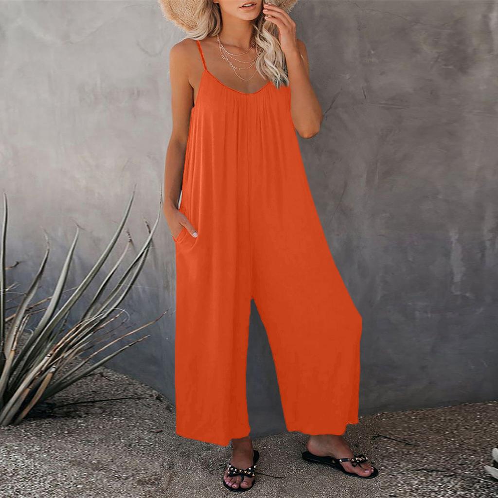 Women's Color Overalls Sleeveless Vest Pocket Casual Jumpsuit