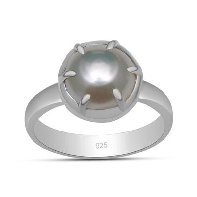 10 x 10 mm Perlen-Edelstein-Ring aus 925er Sterlingsilber mit Krappenfassung für Frauen und Mädchen