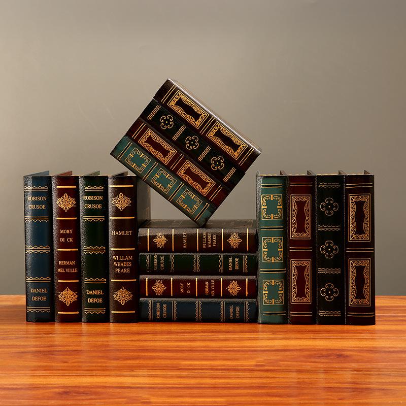 European Retro Faux Book Storage Box and Figurines for Office Decor
