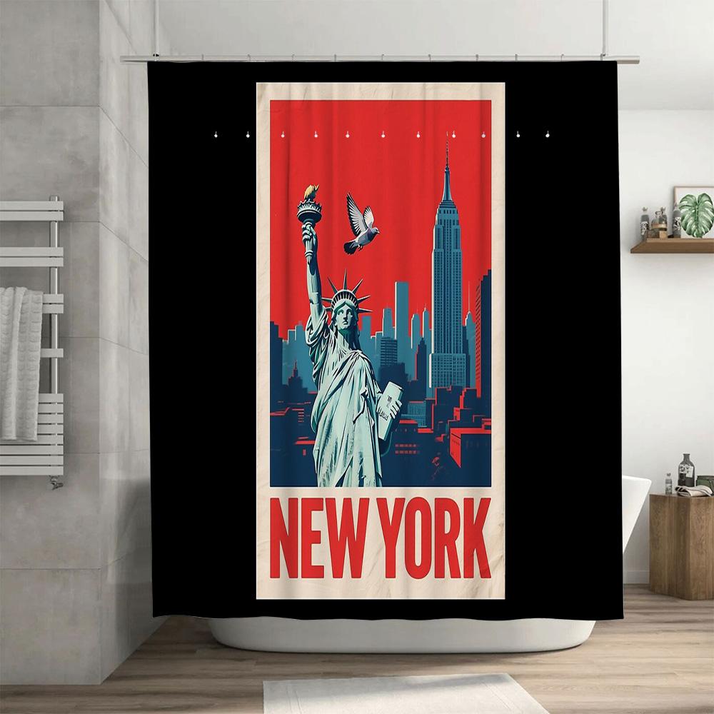 New York City Skyline Statue Of Liberty Shower Curtain Waterproof Bathroom Decor Modern Art Wall Hanging Home Decoration