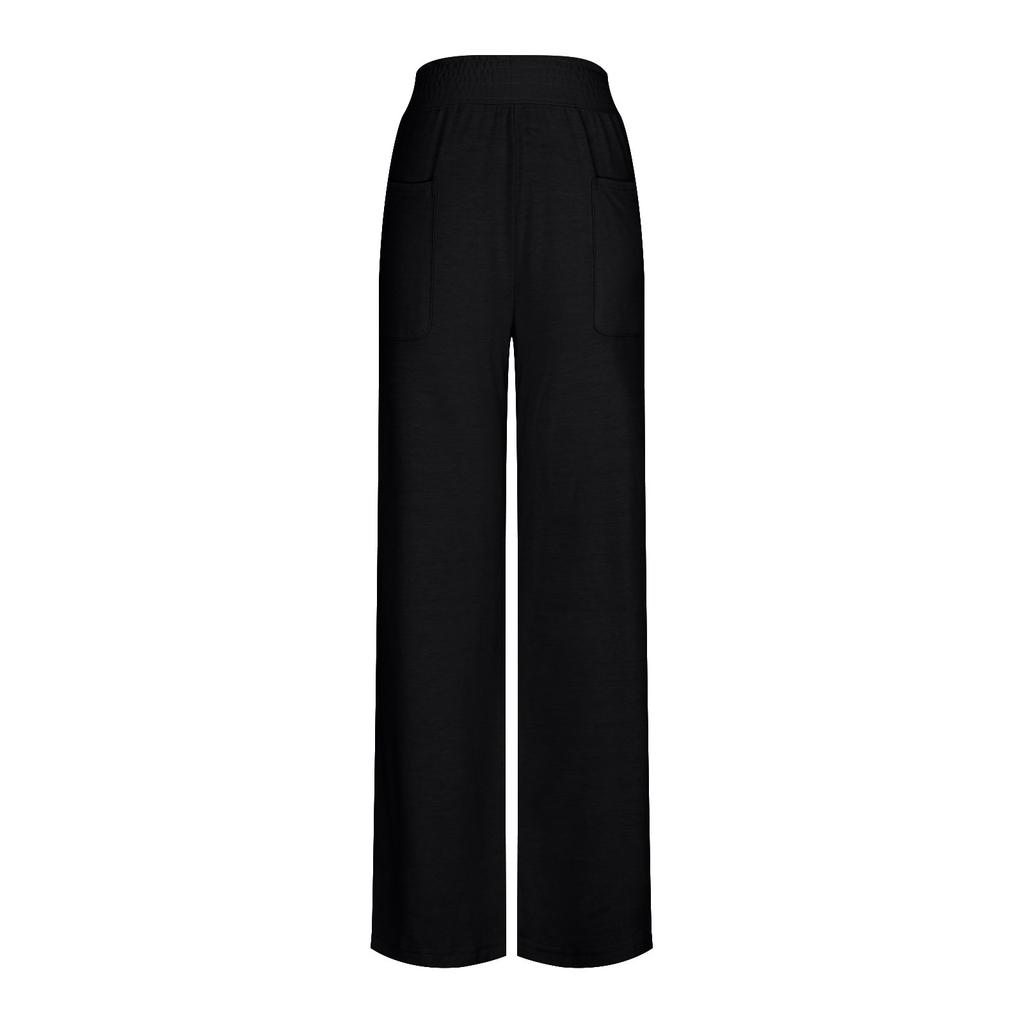 Women's Fashion Color Elastic Waist High Waist Micro-pants Loose Casual Pants With Pockets