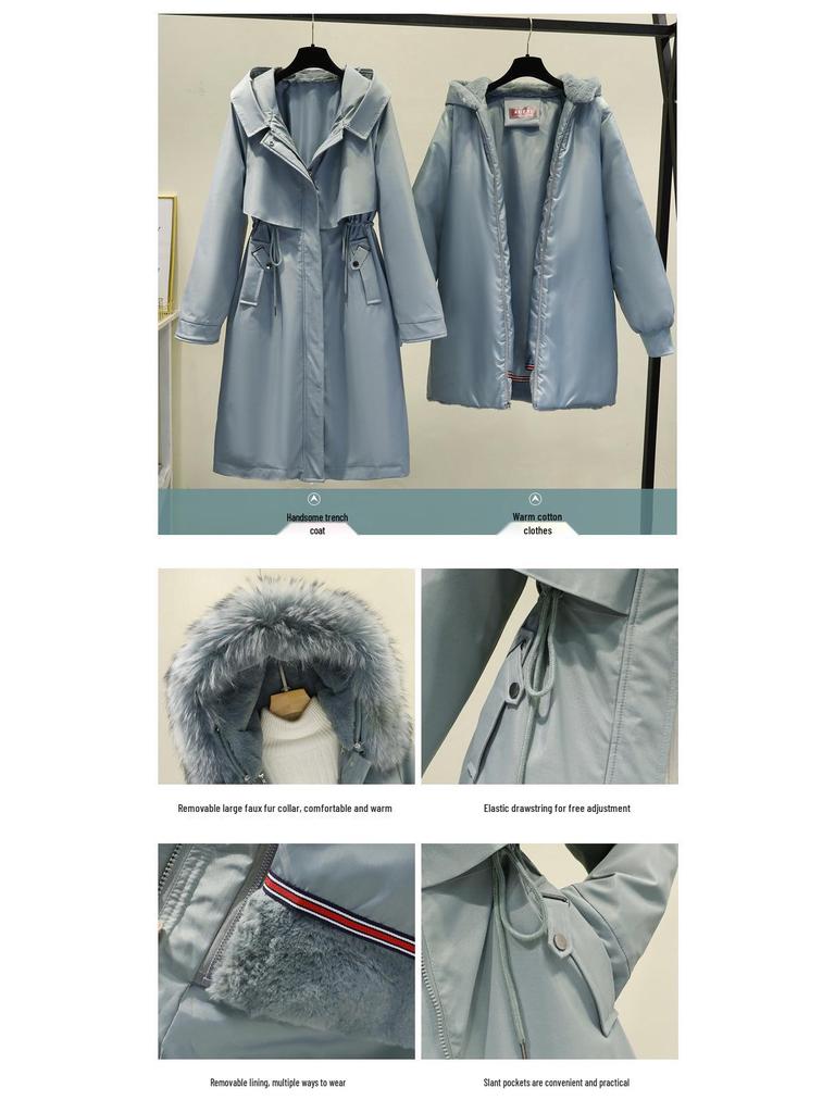 Women's Mid-Length Cotton Coat, 2024 Winter Loose Korean Style Jacket with Thick Velvet Lining and Detachable Parka