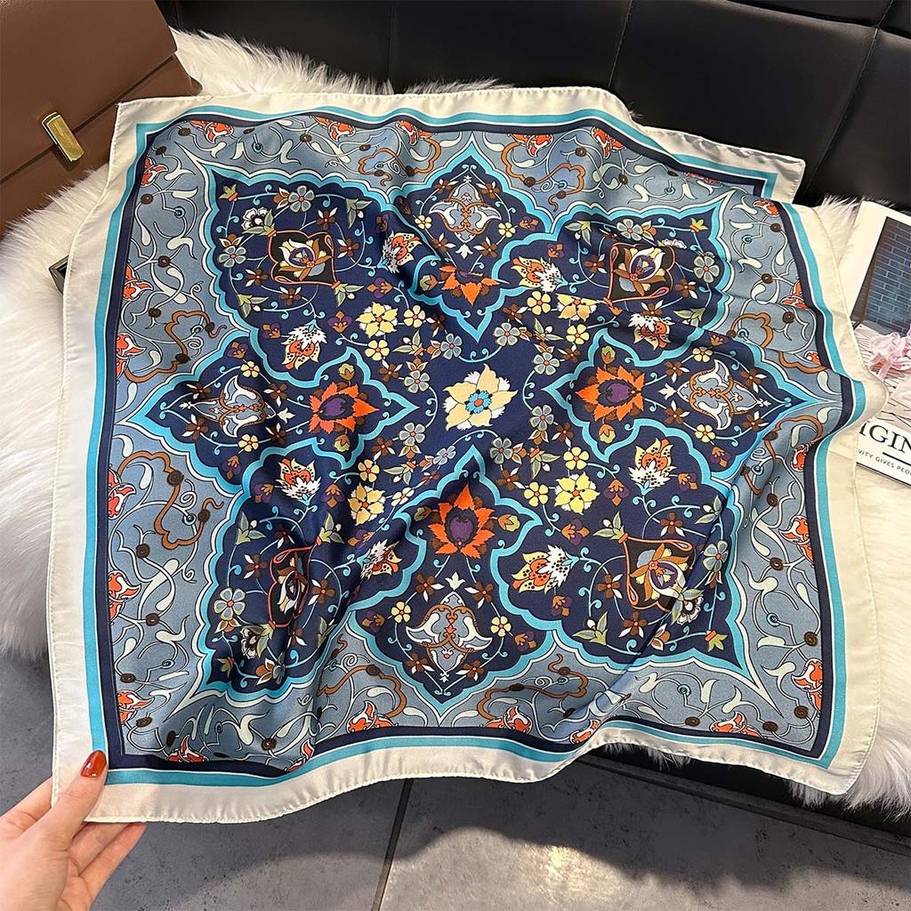 Luxury Square Scarf For Women Fashion Ladies Hijab Elegant Neckerchief Bandanas Soft Stain Faux Silk Scarves Shawl