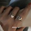 Korean Retro Peach Heart Pendant Adjustable Ring – European & American Style