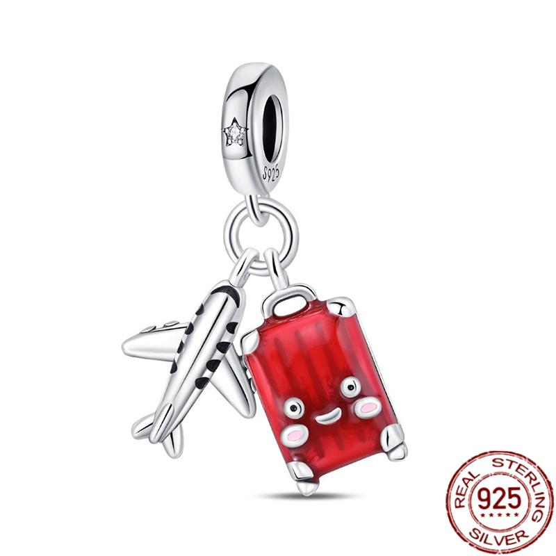 Copper Fashion Travel Airplane Luggage ThreePiece Set Charm Bead Charms Ideal For Women Authentic Bracelets Pendant Do It Yourself Jewellery