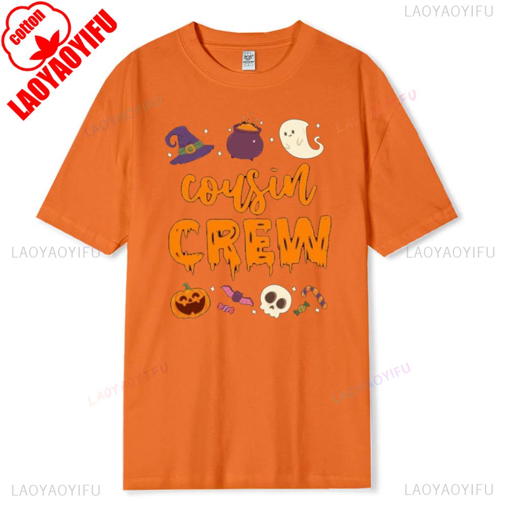 Halloween Cousin Crew Tshirt Spooky Season Matching Tee Pumpkin Skull Ghost Vibes Shirt Family Group Comfortable Cotton Gift