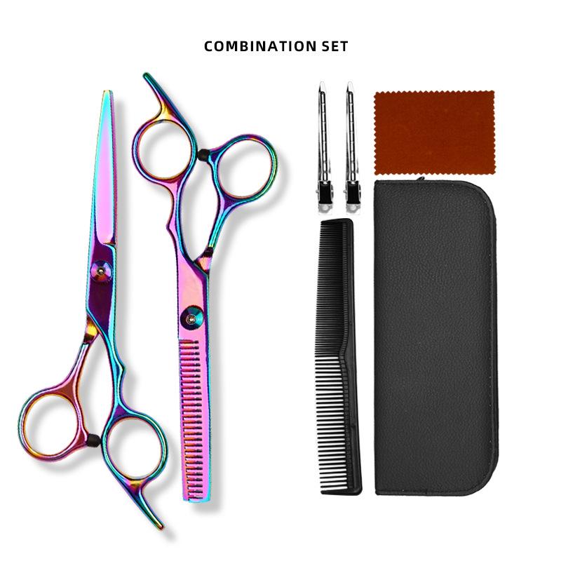 Professional Hairdressing Scissors Set with Colored Stainless Steel Blades for Straight and Thinning Cuts