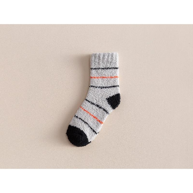 Coral fleece socks strips men's autumn and winter sleep socks medium tube socks fleece thickened warm home floor half fleece