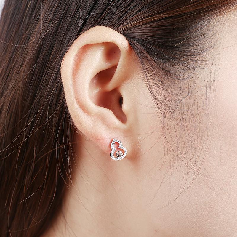 Diamond-encrusted Hollow Copper Coin Small Gourd Earrings Simple Women's Small and Exquisite Cold Style Retro Temperament Design