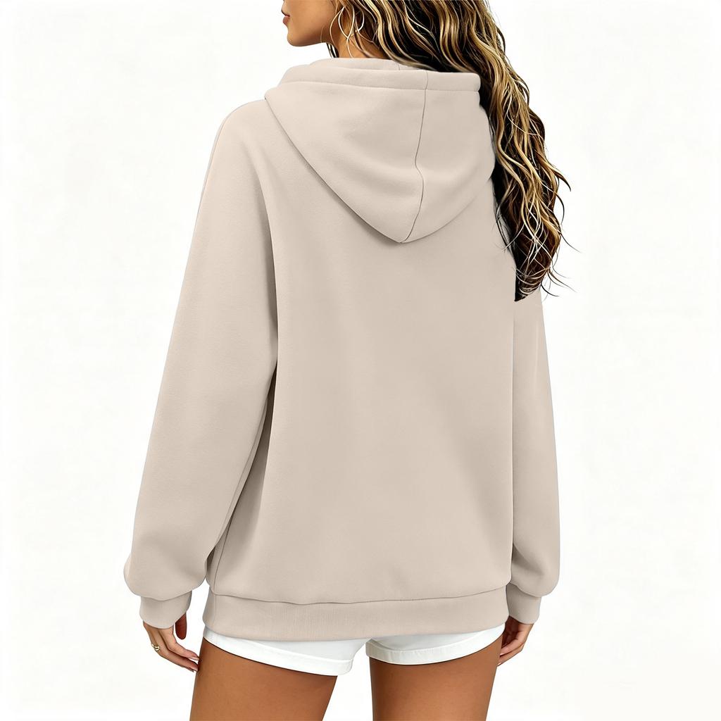 Damen Kapuzenpullover Lässig Langarm mit Kordelzug und Taschen, Ohne Rippbündchen