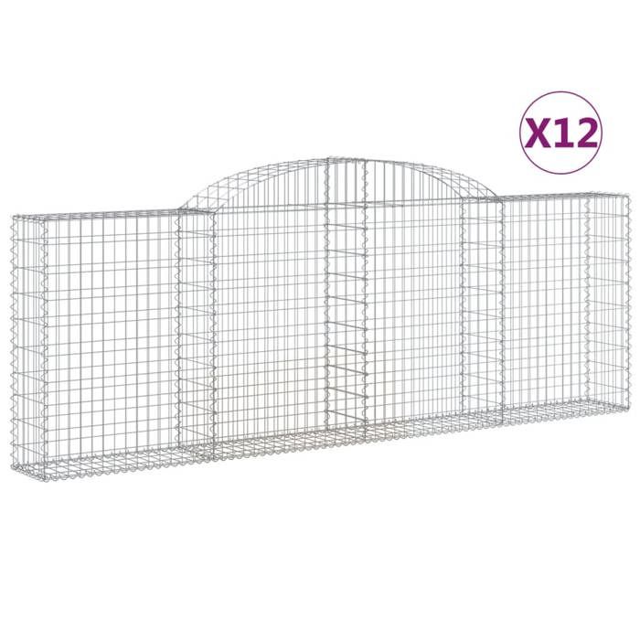 VidaXL Paniers à gabions arqués 12 pcs 300x30x100/120 cm fer galvanisé, gabion, cage de gabion, panier de mur de gabion, mur 3146531