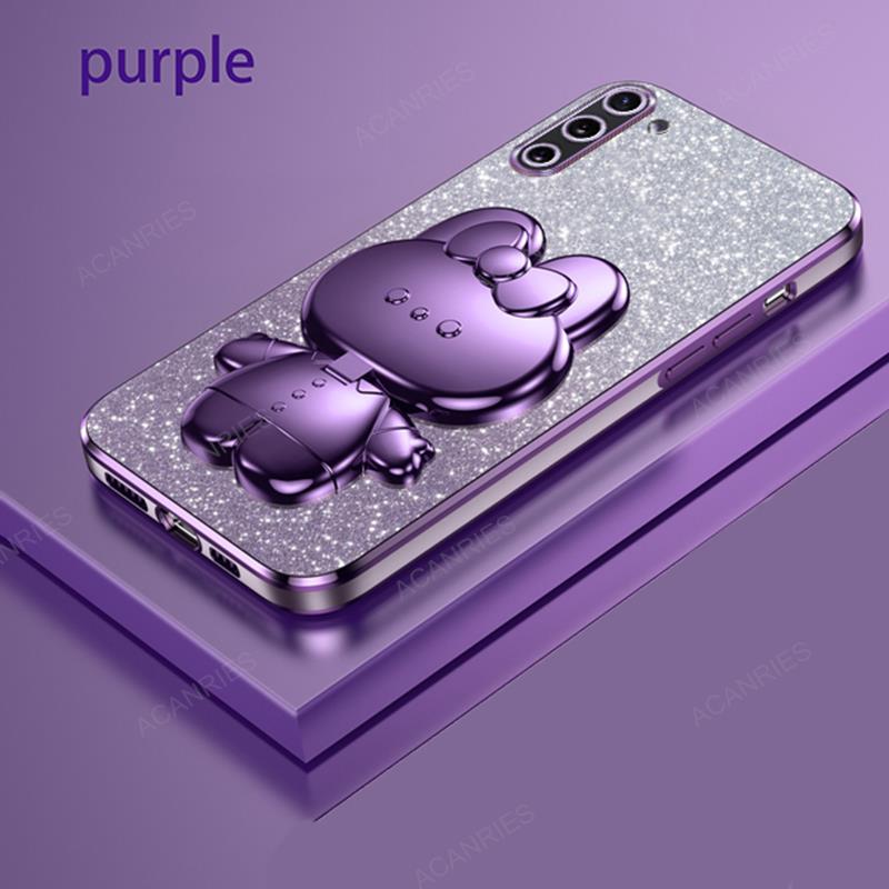 Niedlicher 3D-Kaninchen Make-up Spiegel Ständer Plattiertes Etui Für Samsung Galaxy Note 10 Plus 5g Glitzer Schutz Rückseite Auf Note10 + 10plus