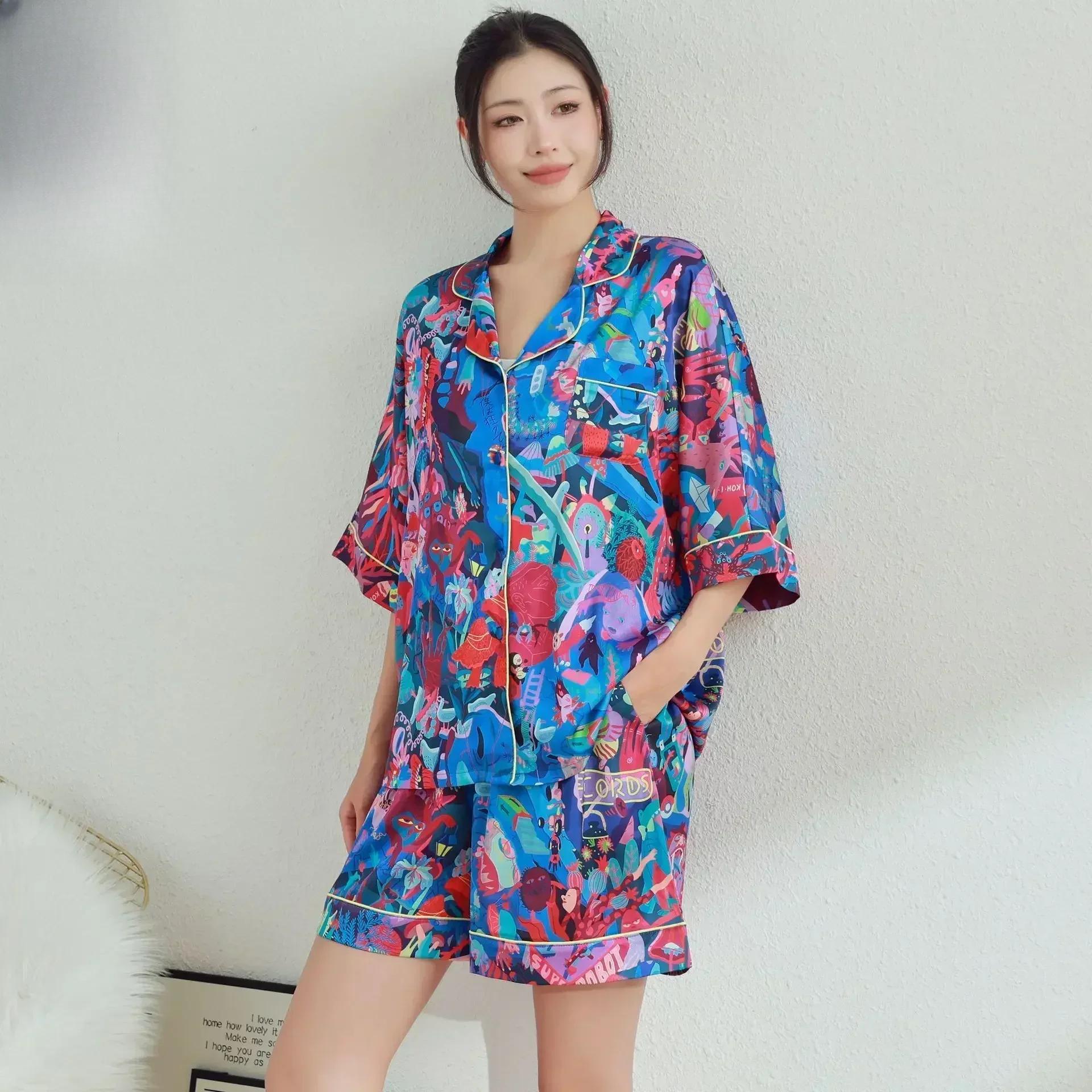 

Пижама, женский тонкий костюм с рисунком из мультфильмов, шорты с короткими рукавами, высококачественная домашняя одежда XXL