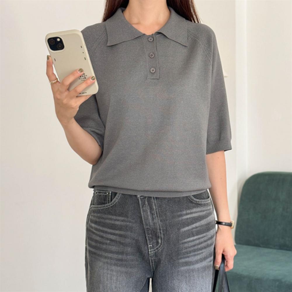 New Arrivals Open Run Women AuTumn ShorT Sleeve Collar T shirT Raglan Daily kniT