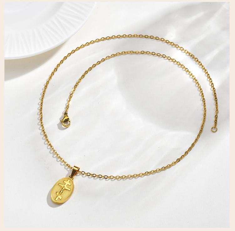 Russian Orthodox Cross Necklace Gold Plated Stainless Steel Oval Religious Medallion for Men Women Faith Gift