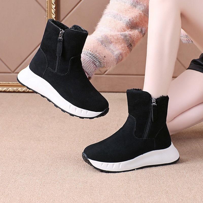 Popular thick-soled suede snow boots with velvet warm high-top cotton shoes for women's new soft-soled mother shoes in winter