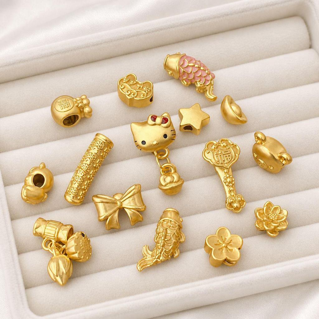 Sterling Silver & Imitation Gold Lotus Bow Star Spacer Beads for Baby Rope Weaving