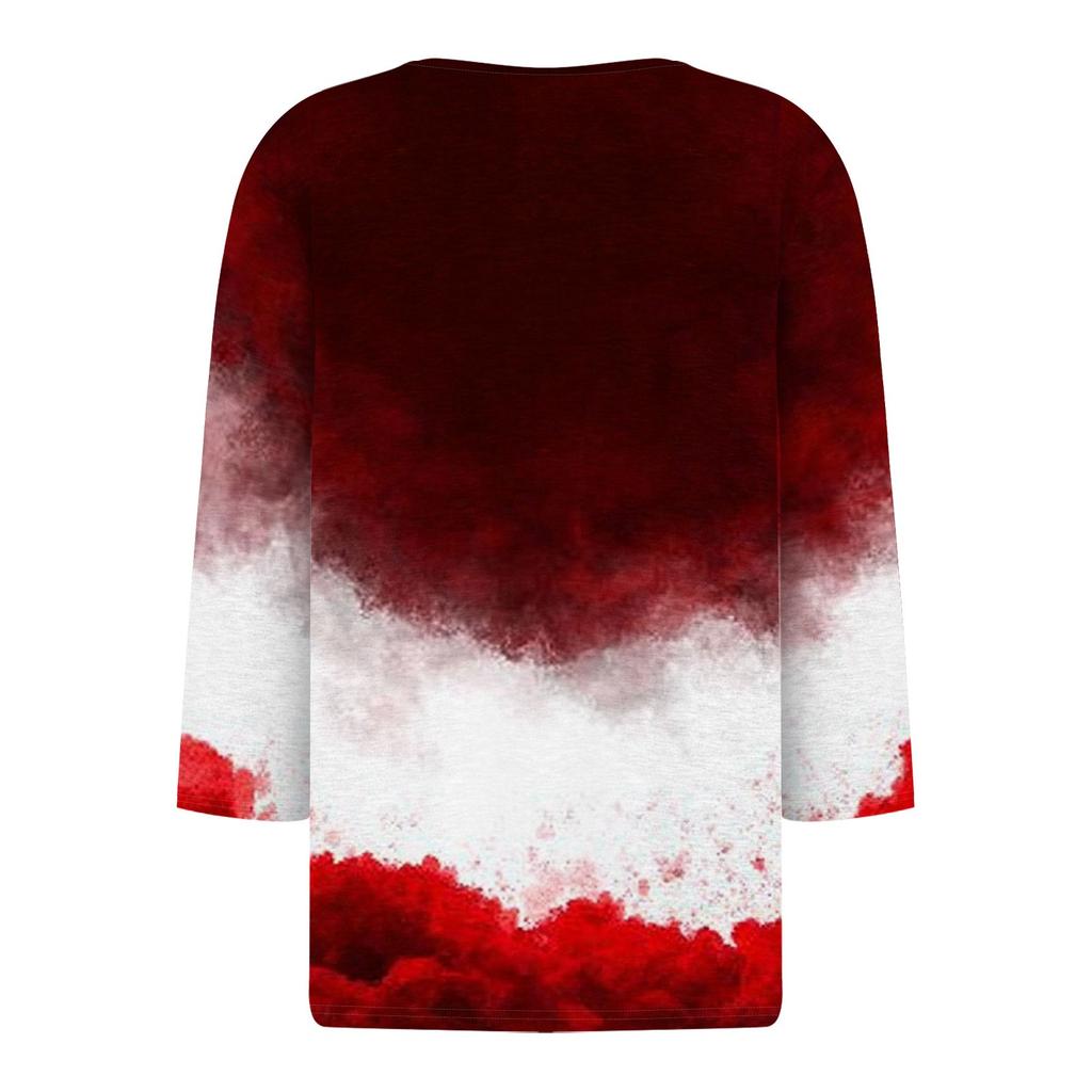 Women's Casual Fashion V-neck Loose Versatile Halloween Print Three-quarter Sleeve Top