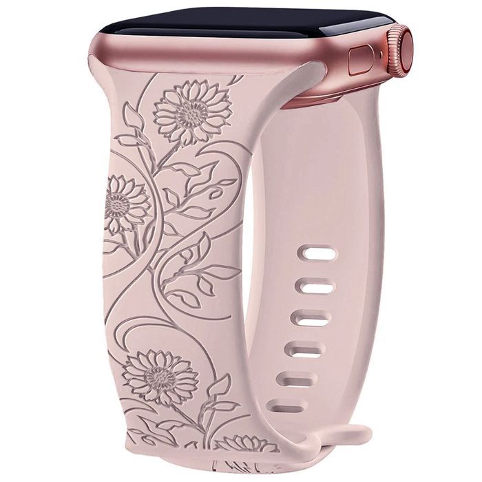 Bracelet pour Apple Watch Series 11 10 9 8 SE 7 6 5 4 3 2 1 Ultra 1/2/3, 42mm-44mm-45mm-46mm-49mm Silicone Motif Tournesol Rose