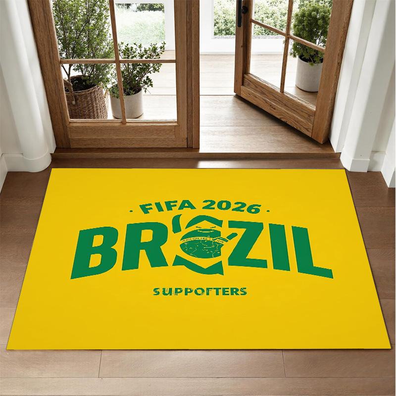 Brazil national football team Design Crystal Velvet Rug Soft Decorative Mat for Bedroom Entrance