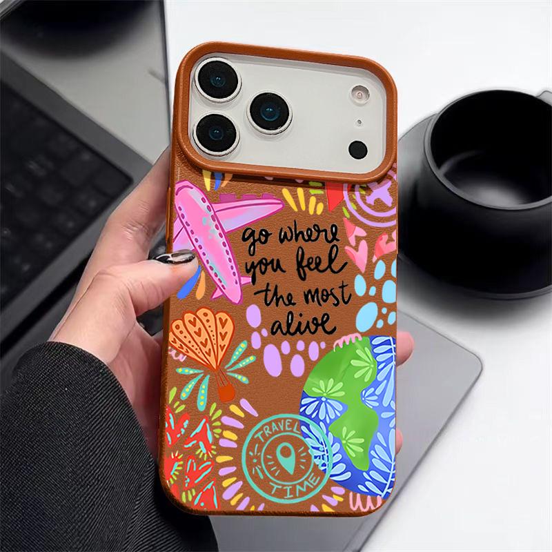 For iPhone 17 Pro Max Case Luxury Cartoon Fire Balloon Pattern Leather Texture Silicone Cover For iPhone 16 Pro Max 15 14 13 12 11 16E Air