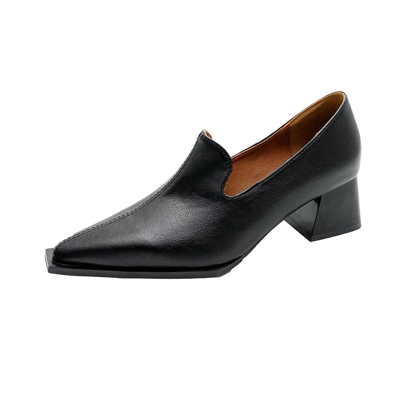 Fashion Spring New Single Shoe Women Fashion Pointy Mid-mouth Slip-on Anti-slip and Wear-resistant Temperament Square Heels
