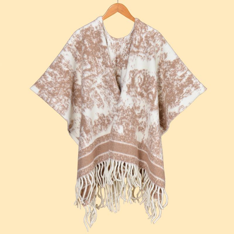 Ink painting Double-sided thickened shawl with women's autumn and winter retro high-end warm cape, scarf, large cape
