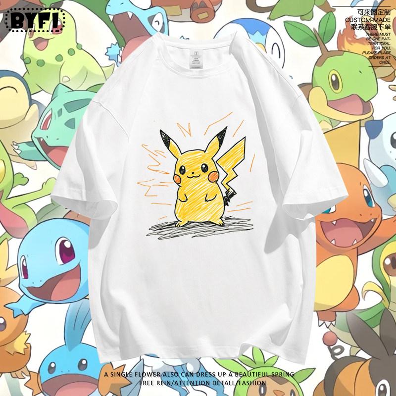 Pok É Mon Pikachu Creative Graffiti Collaboration Short Sleeve Tshirt for Parent Child Summer Pure Cotton Half Sleeve
