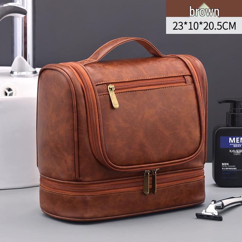 Aiyijiu Men's Double-Layer PU Toiletry & Cosmetic Bag