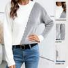 Women S Loose Fit Striped Color Block Long Sleeve Round Neck Knit Sweater