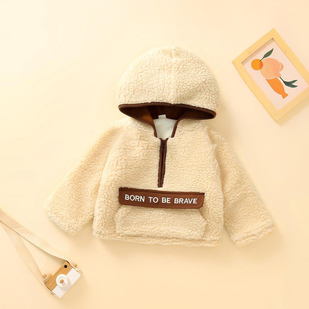 Children's Winter Oversized Patchwork Shearling-Lined Sweatshirt: Unisex Thick, Warm Jacket