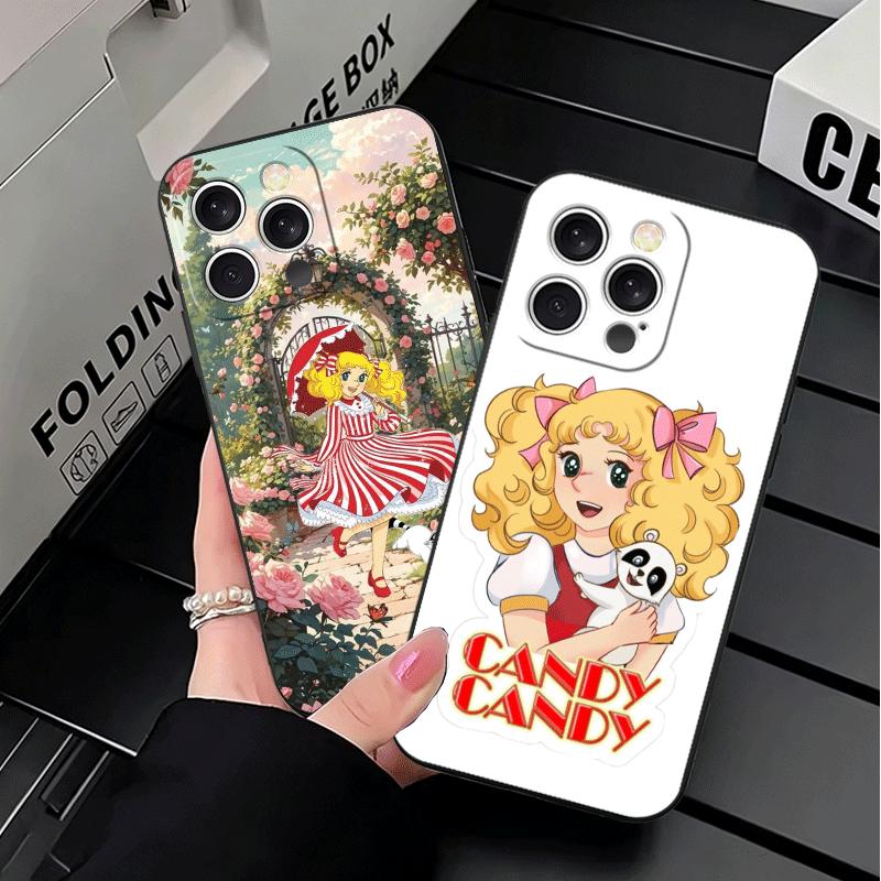 Anime Candy Candy Soft Phone Case for iPhone 16 16E 17 Air 15 Pro Max 14 Plus 13 Mini 11 12 7 Black Cover Back Shell