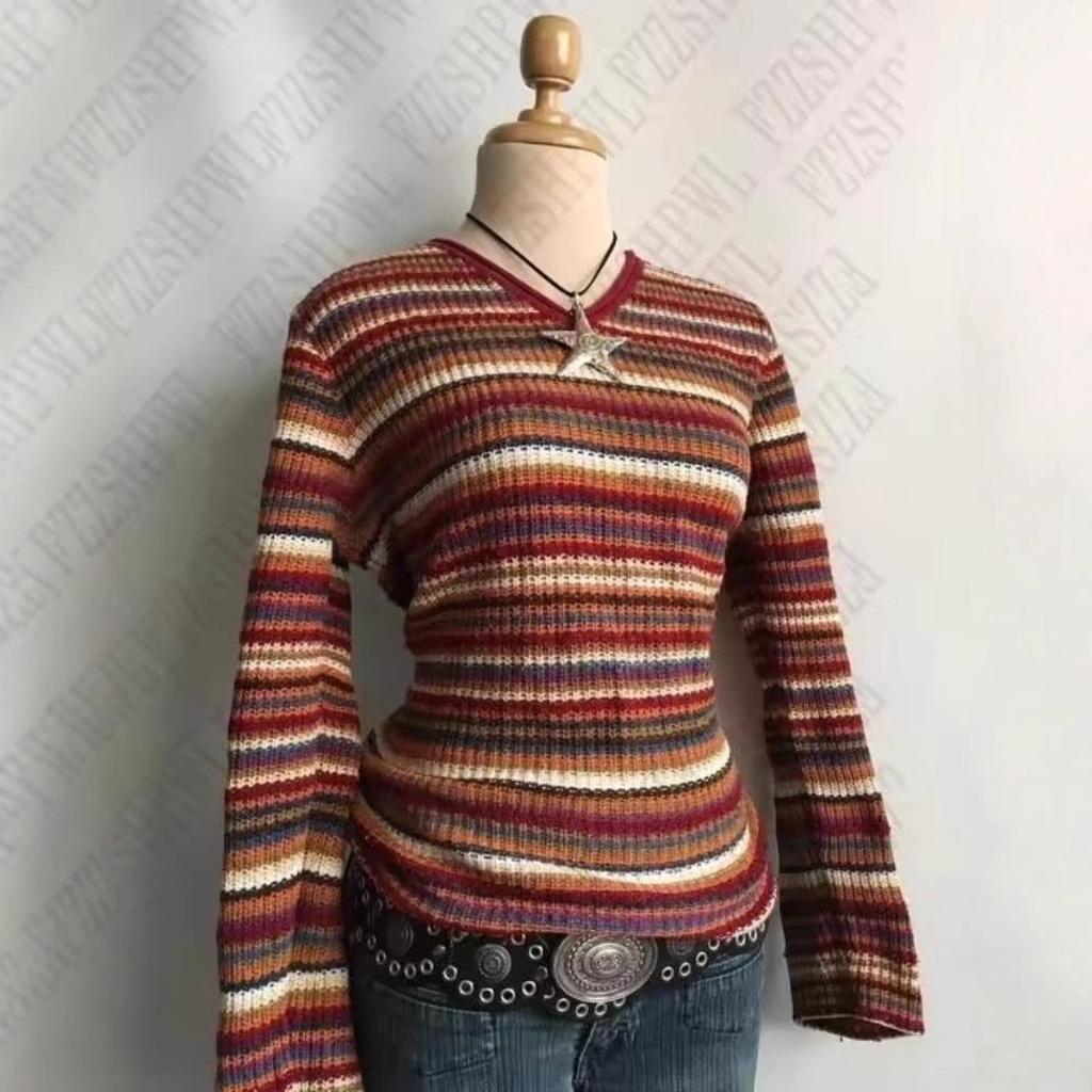 2KWEIRD Y2k College Style Rhombus Tops Elegant Pullovers Autumn Winter Casual Loose Knitwear Trend Streetwear Spicy Girl