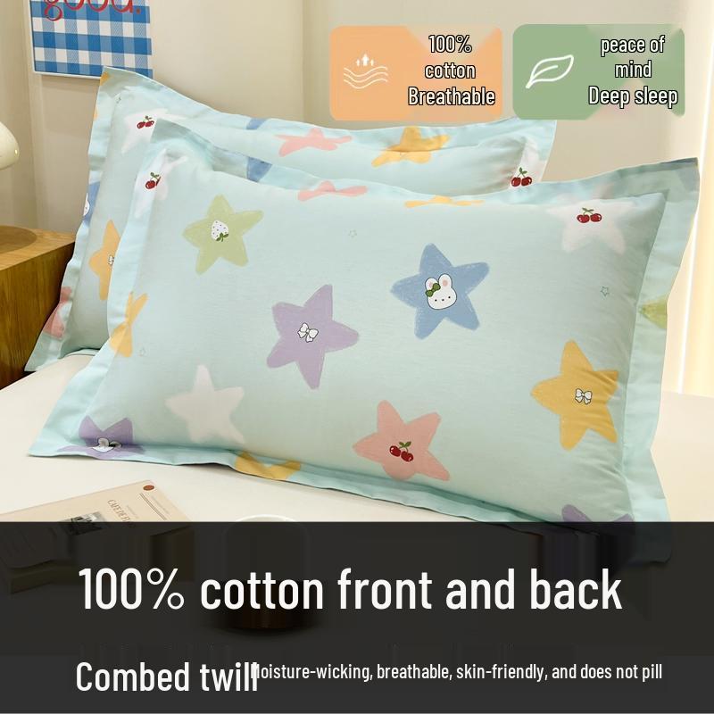 Set of Two 100% Cotton Large Pillowcases, Thick 48x74cm for Home Use